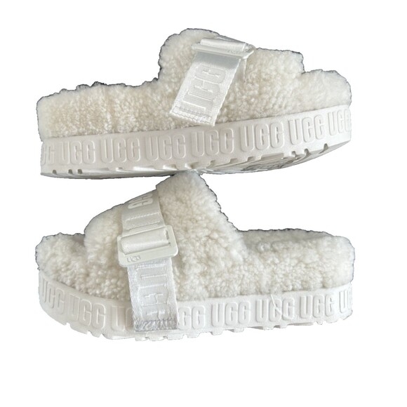 UGG FLUFFITA SLIDE Woman's White Shearling Platform Sandals Shoe Slipper Size 5 - Picture 8 of 9